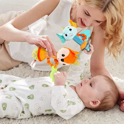 soft baby rattle toy plush animal sensory shaker for newborns and infants, hand grip baby toy
