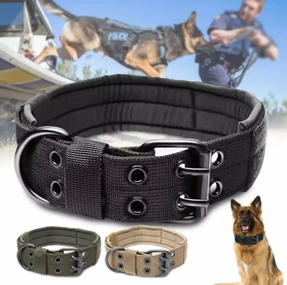 Adjustable reflective tactical dog collar, heavy-duty nylon training collar for German Shepherd and large dogs