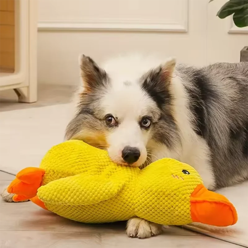 bite resistant dog plush toy for chewing and interactive play, yellow duck plush toy for large dogs and puppies