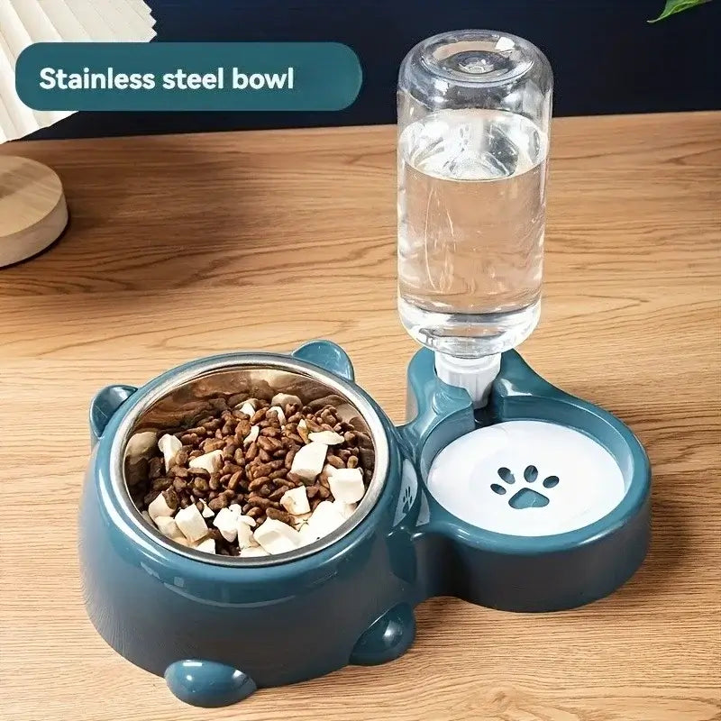 automatic pet feeder and water dispenser blue slanted mouth stainless steel bowl for cats and dogs, China Mainland