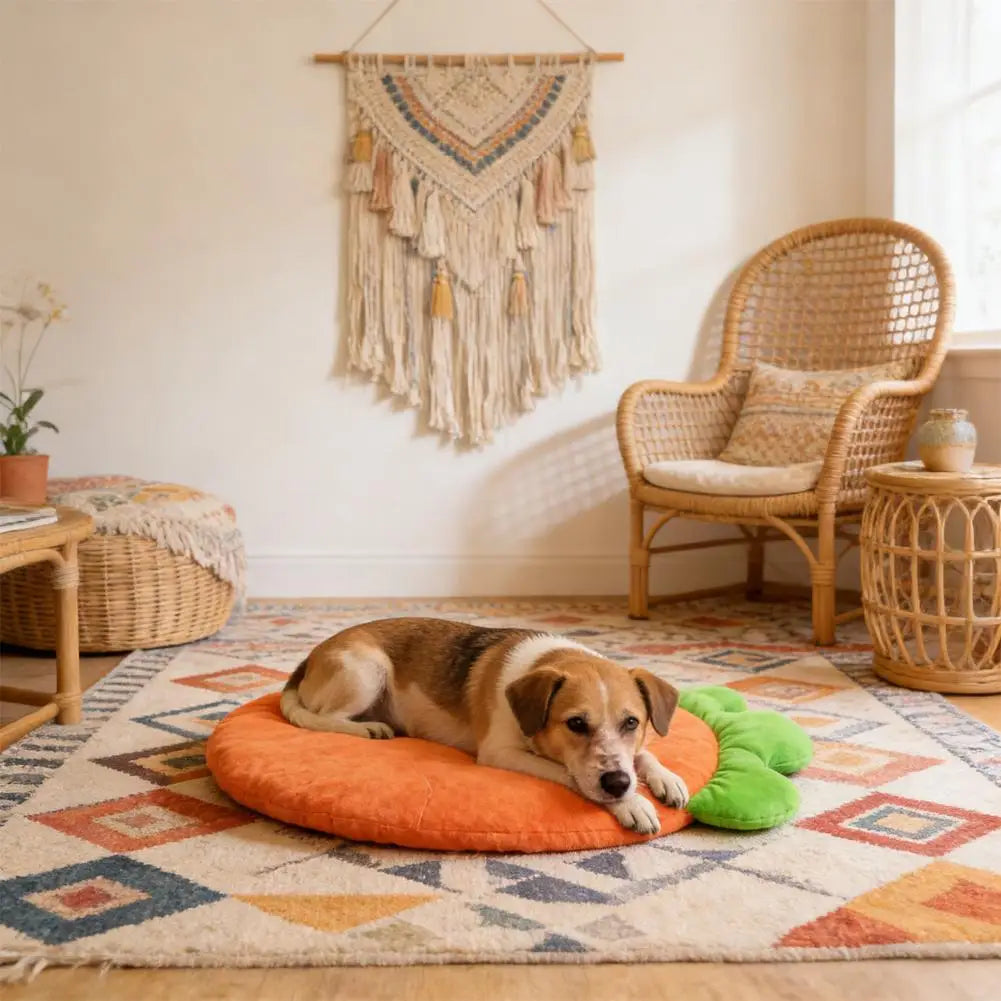 washable cat bed mat carrot-shaped soft pet cushion for small and medium cats, warm orange and green