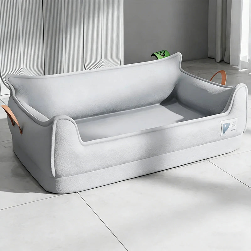 Orthopedic leather dog bed, silver gray M 50x40x20cm rectangle sofa pet bed with non-slip waterproof detachable cover