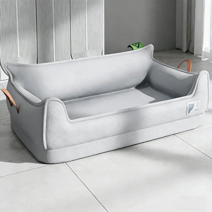 Orthopedic leather dog bed, silver gray M 50x40x20cm rectangle sofa pet bed with non-slip waterproof detachable cover