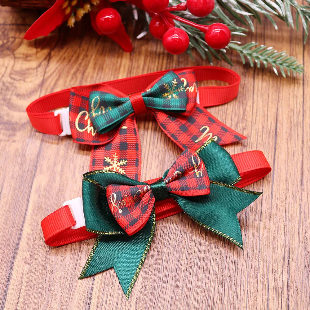 10PCS Christmas Plaid Adjustable Dog Collars Bows Winter Pet Dog Bowties Party Classical Dog Bow Ties Pet Supplies For Dogs