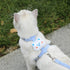 adjustable small dog harness and leash set cute bear flower cat harness for puppy, breathable blue pet traction accessories