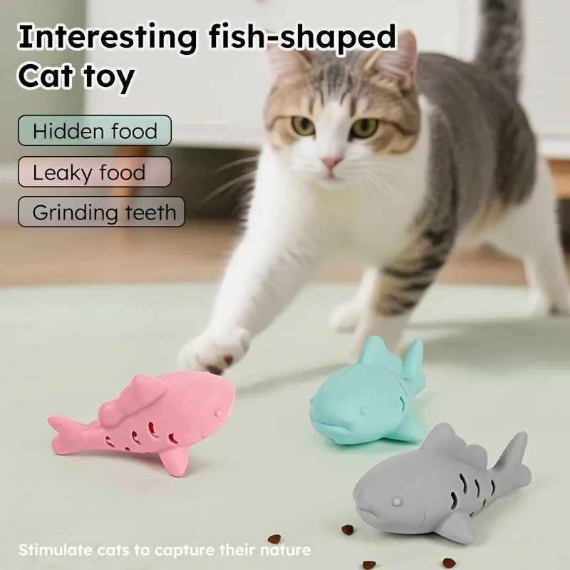 interactive chew toy for small pets fish-shaped cat toy with hidden food, leak-proof design, and teeth grinding entertainment