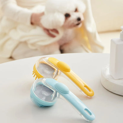 pet bath brush with shampoo dispenser silicone long handle grooming brush for dogs and cats