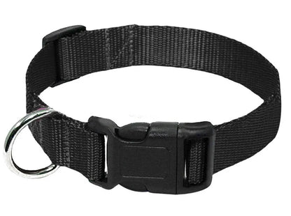 adjustable dog collar with D-ring black nylon quick release buckle for dogs, goats, sheep, and horses