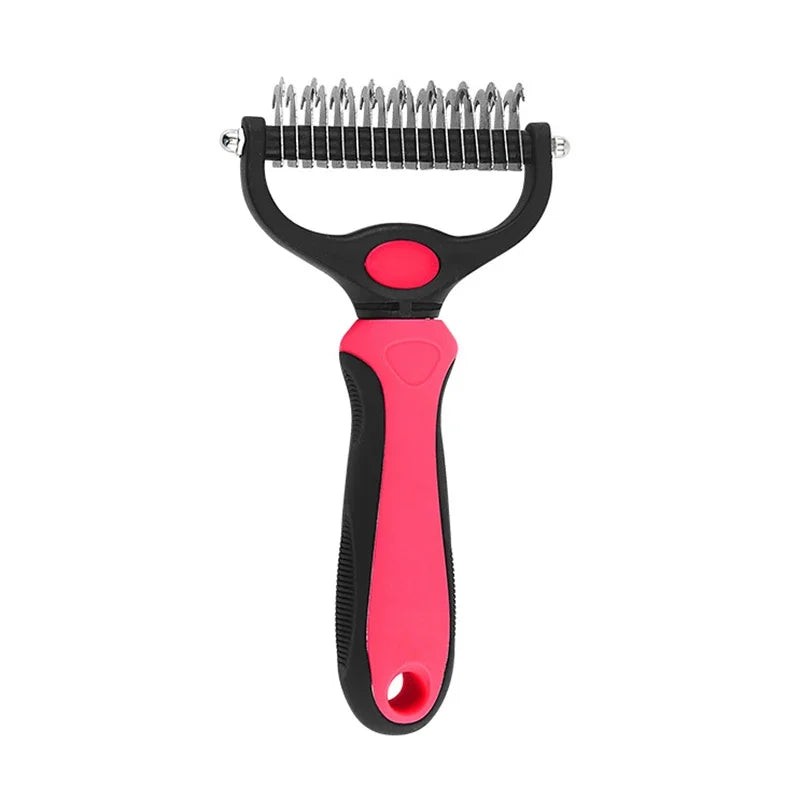 Red L dog deshedding brush with stainless steel shedding blade for pet fur knot removal and grooming