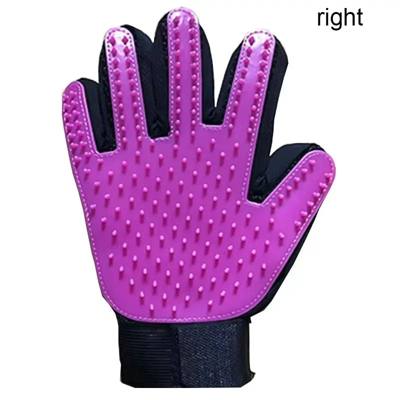 Purple right pet hair remover glove silicone deshedding brush for dog and cat grooming and massage