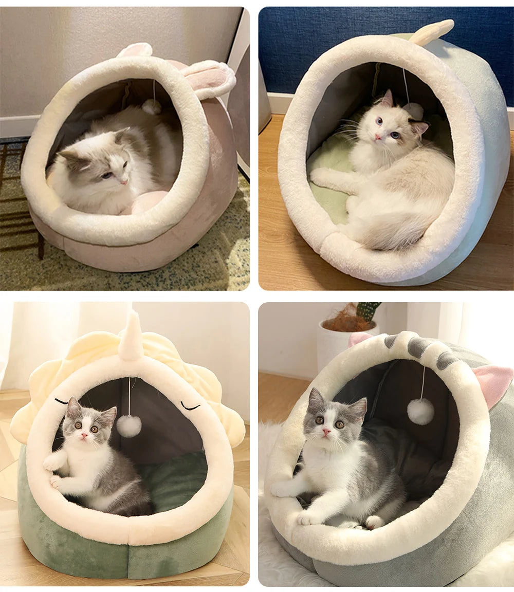 foldable washable cat bed with cute animal-ear design for cozy, semi-closed comfort and everyday pet sleeping