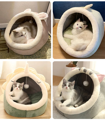 foldable washable cat bed with cute animal-ear design for cozy, semi-closed comfort and everyday pet sleeping