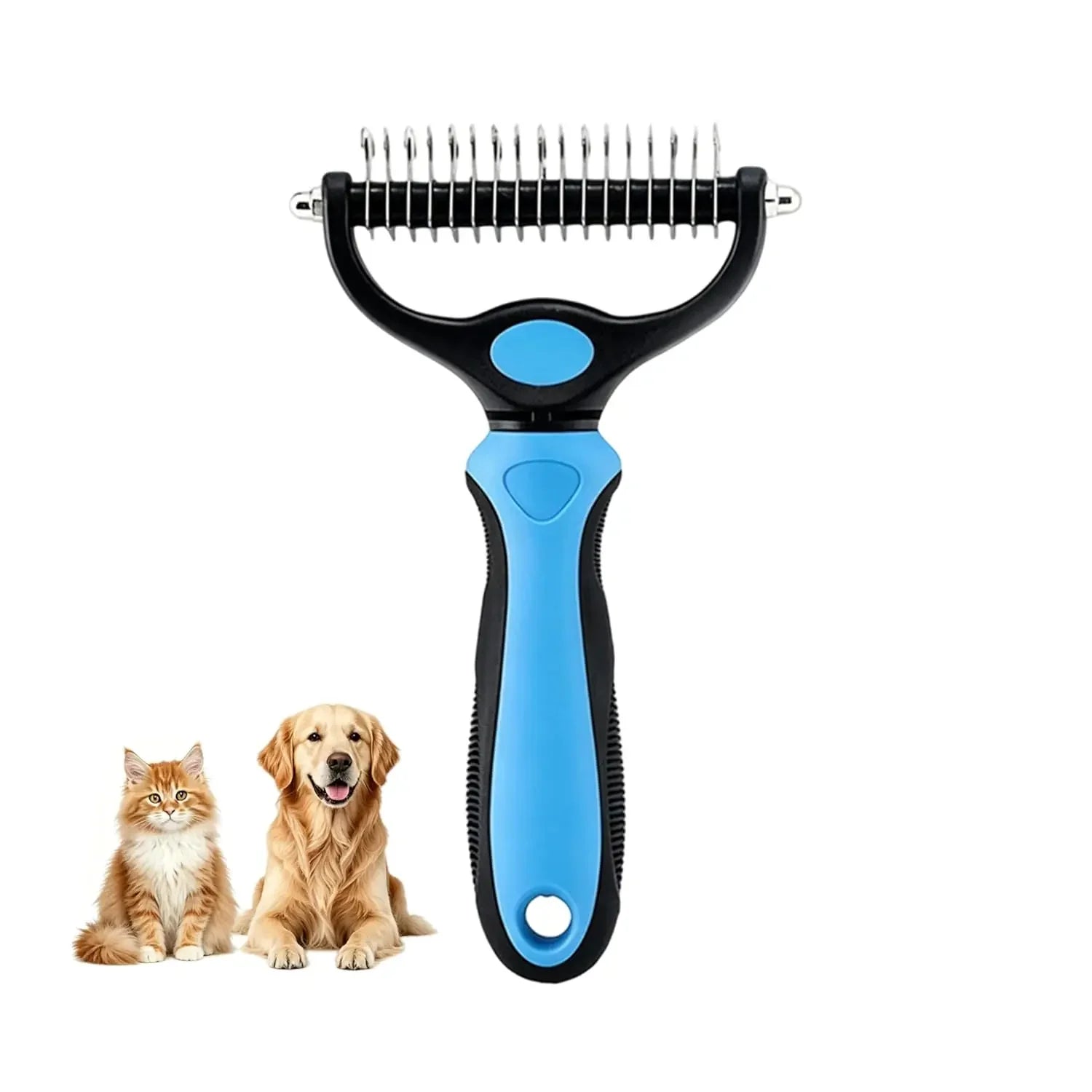 pet deshedding brush dual-sided grooming comb for dogs and cats, removes mats and loose fur