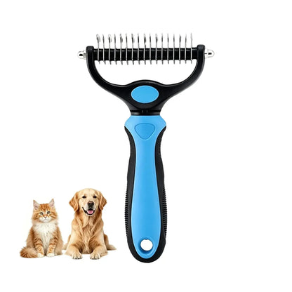 pet deshedding brush dual-sided grooming comb for dogs and cats, removes mats and loose fur