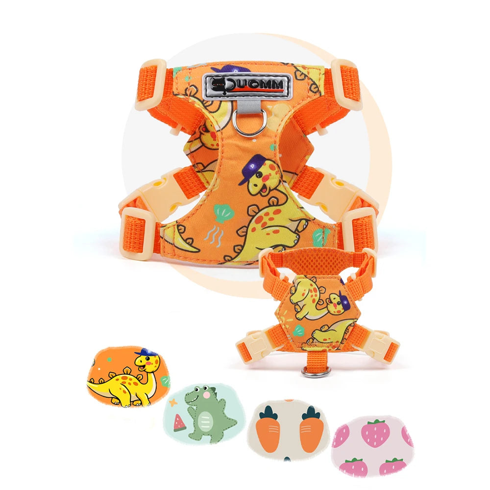 puppy print dog harness and leash set, cute orange adjustable padded vest for small and medium dogs, no-pull walking gear