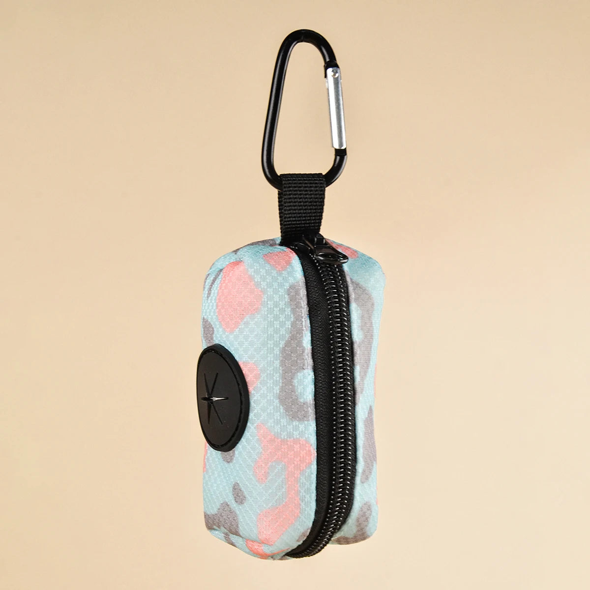 Leopard L dog poop bag dispenser with durable leather strap clip, portable outdoor poop bag holder
