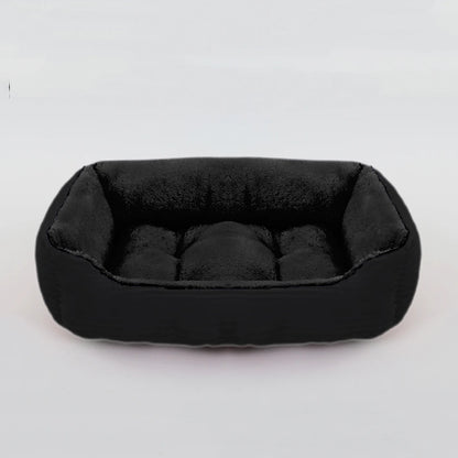 calming dog bed black plush square pet sofa bed for small and medium dogs, cozy winter waterproof kennel