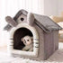 Gray coral fleece dog house style bed, removable washable pet bed for small dogs, teddy winter warm house
