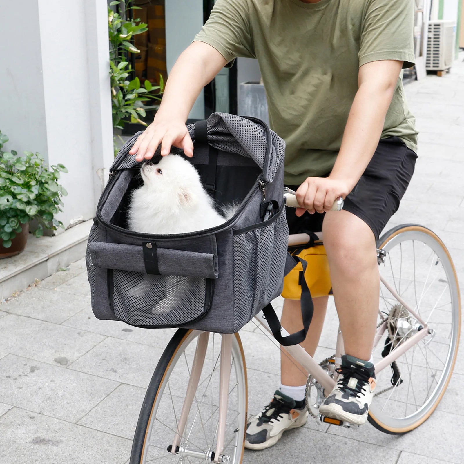 dog bike basket carrier backpack for small pets, expandable oxford cloth pet carrier mounted on bicycle