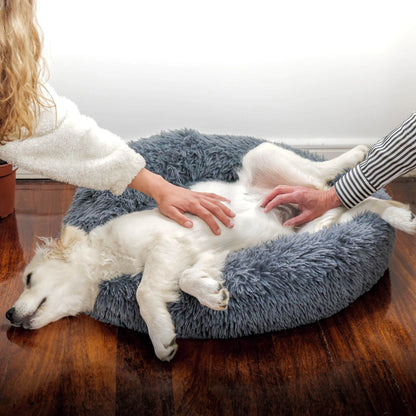 washable donut dog bed for large dogs, plush calming pet bed with raised rim for comfort and support