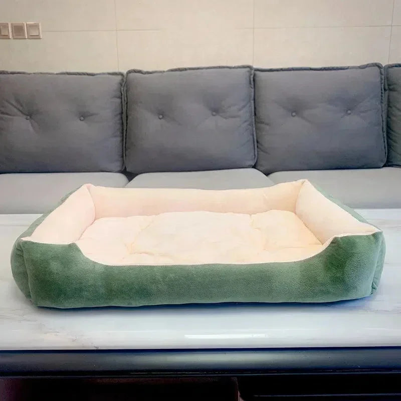 Calming plush dog bed for small dogs and puppies, soft corduroy pet cushion mat for warm sleep