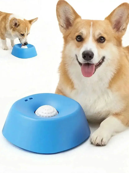 Blue slow feeder dog bowl lick sphere puzzle feeder for liquid treats, non-spill plastic bowl for dogs and puppies