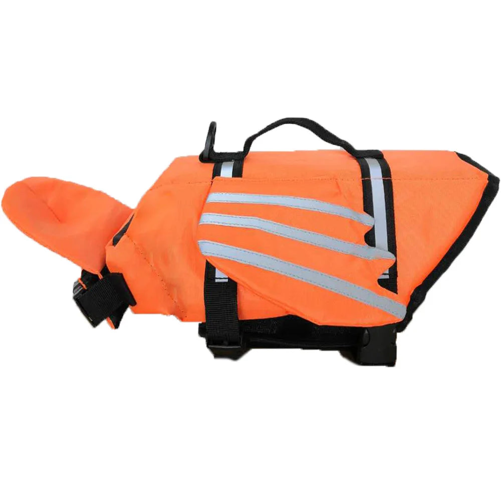 Orange reflective adjustable dog life jacket with enhanced buoyancy, summer safety vest for large dogs, polyester swimwear