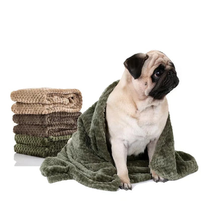 soft pet blanket for dogs and cats, cozy warm bed blanket with pug on a plush mat