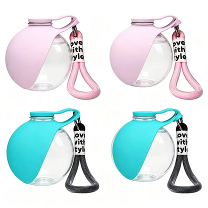 portable pet water bottle with leak-proof travel dispenser and foldable bowl for dogs, pink and blue