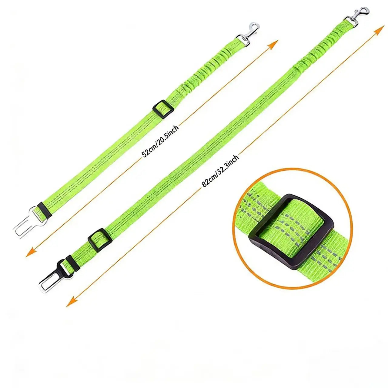 Dog Safety Leash Adjustable Retractable Cushioning Elastic Pet Leash Car Seat Seat Belt Safety Rope Tug Rope in green.