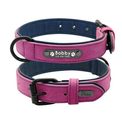 Personalized leather dog collar with custom name ID tag for small, medium, and large dogs