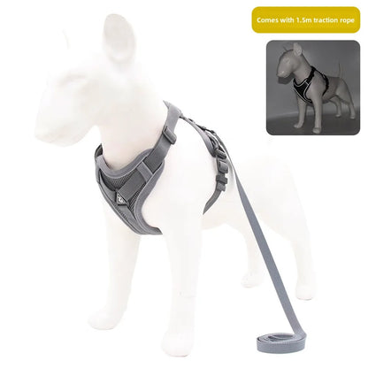 Reflective cat harness and leash set, gray breathable mesh nylon harness with 1.5m traction rope for small cats and dogs