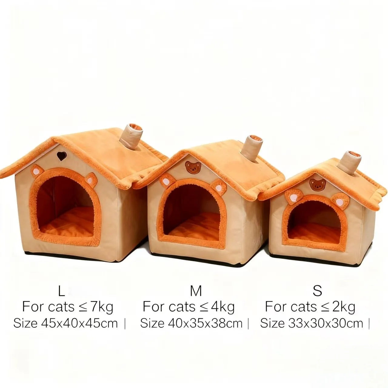dog house style bed for cats and small dogs, removable washable coral fleece pet house in L, M, and S sizes