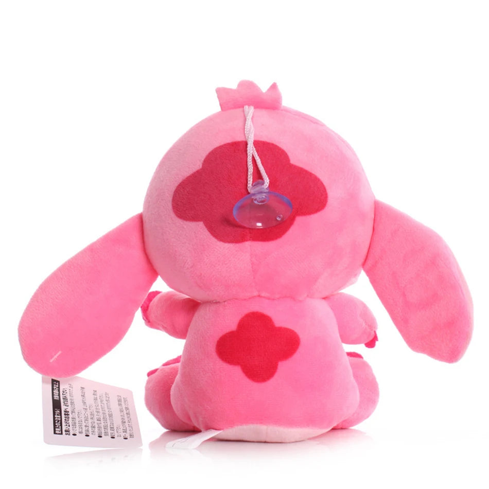 Pink stitch stuffed plush doll with flower details, soft cartoon anime stuffed toy for kids gifts