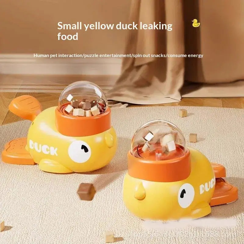 automatic pet feeder for cats and dogs duck-shaped interactive food dispenser for dogs and cats, yellow