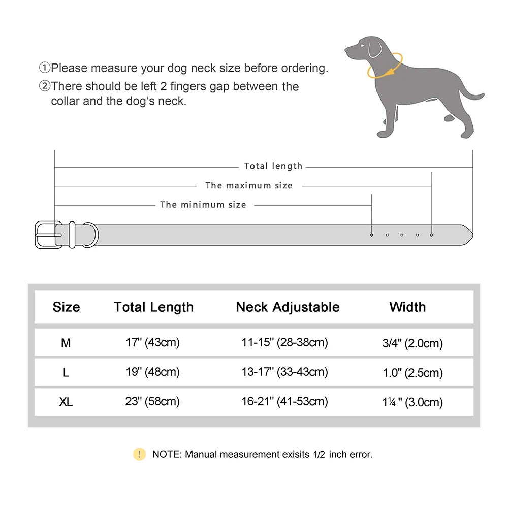 Dog Collar High Quality PU Leather Pet Collars Anti-lost Tag Collar Adjustable for Small Medium Dogs Chihuahua Pug Accessories size chart