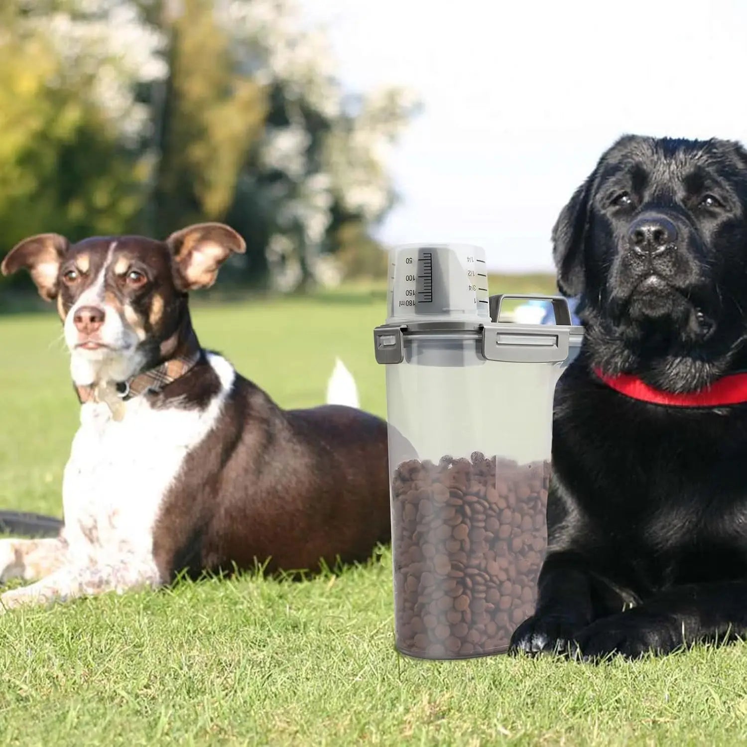 Dog Cat Food Storage Container Airtight Moisture Plastic Pail With Measuring Cup Portable Pet Dog Snack Storage Box Pet Supplies