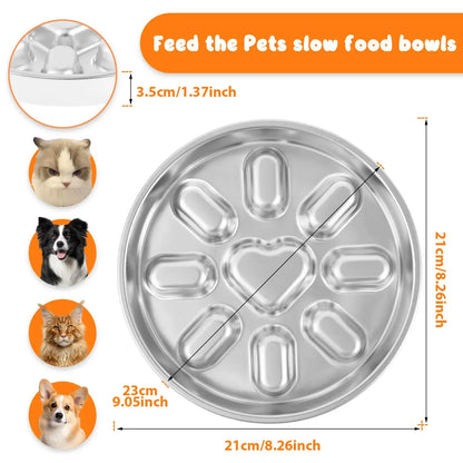 stainless steel slow feeder dog bowl for dogs and cats, anti-choking, double-sided, anti-overturning pet bowl