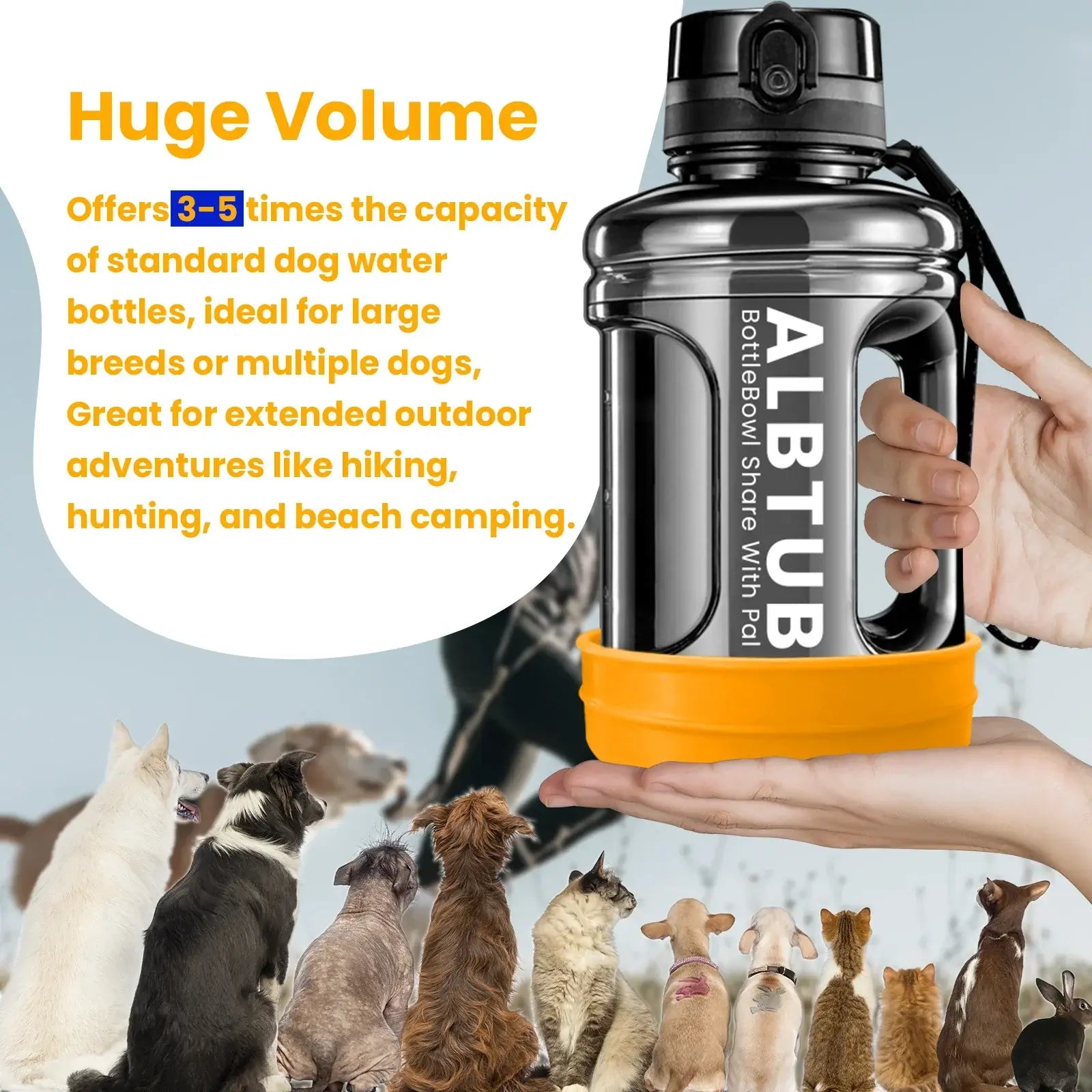 dog water bottle dispenser with huge 85oz capacity for hiking, hunting, beach camping, and multiple dogs