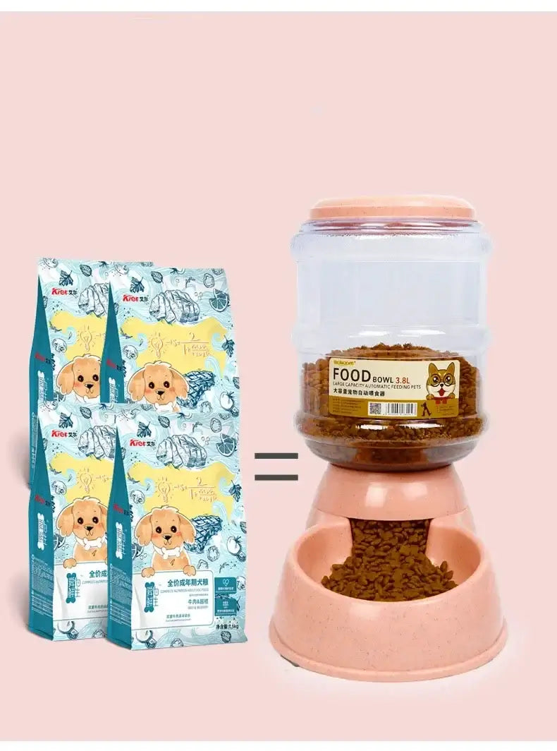 pet water dispenser plastic automatic pet feeding bowl with food storage jar for dogs and cats