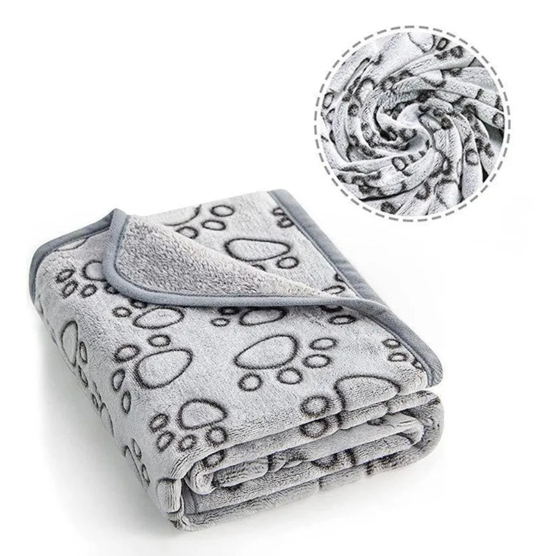 washable soft dog blanket gray paw print fleece pet bed for cats and dogs, indoor comfort