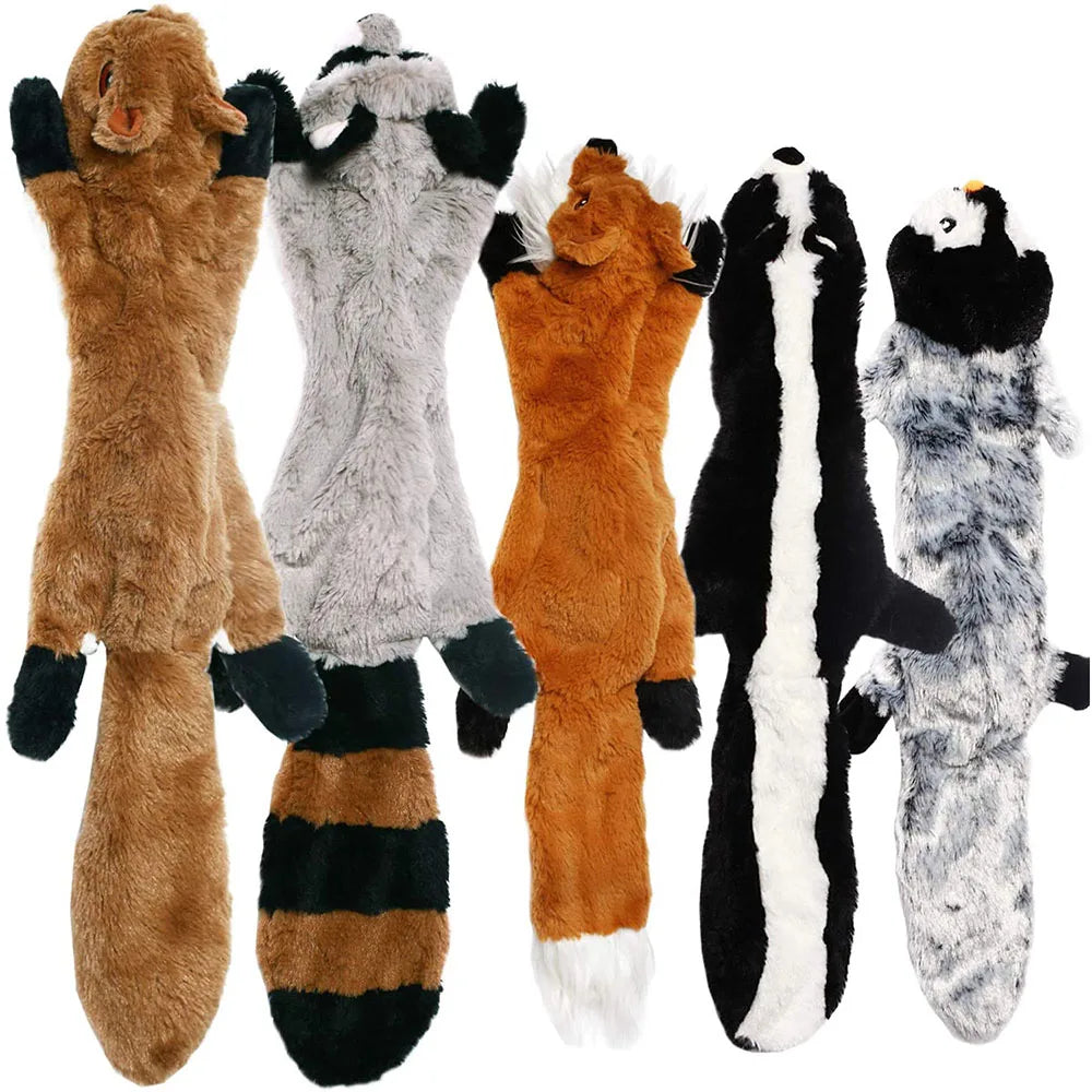 stuffingless squeaky dog toy plush animal-shaped chew toys with crinkle texture and squeakers for durable interactive play