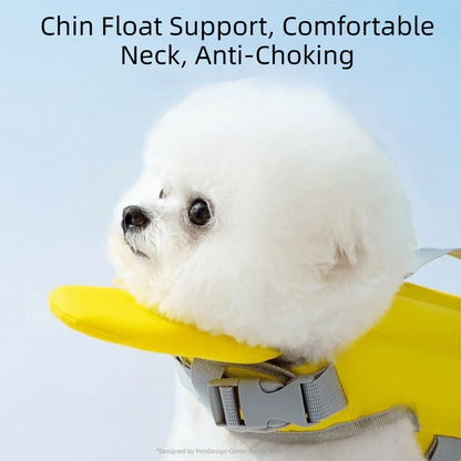 adjustable dog life jacket with chin float support, comfortable neck, anti-choking design for safe swimming