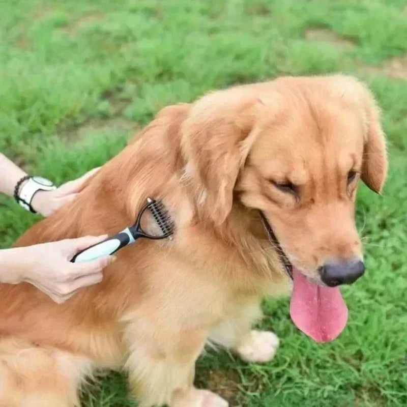 self cleaning pet deshedding brush for dogs and cats, removes loose hair and prevents tangles