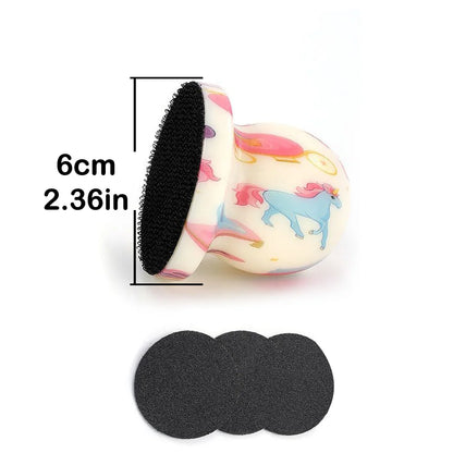 portable pet nail grinder White Unicorn stamp-shaped ABS handheld pet grooming tool with replacement sanding pads, 6cm