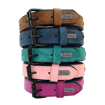 personalized leather dog collar with custom name tag for small medium large dogs, durable adjustable pet collar