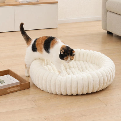 plush donut cat bed with ultra soft raised bolster for cozy deep sleep and anxiety relief for cats and small pets