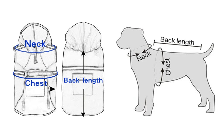 Large Dog Raincoat Corgi Cloak Style Puppy Waterproof Dog Clothes Reflective Pet Windproof Rainproof Hooded Raincoat for Dog sizing guide