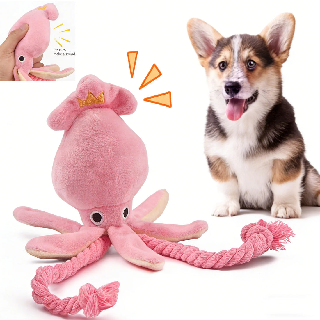 interactive sound-emitting dog chew toy pink octopus rope plush for teeth cleaning and interactive pet play