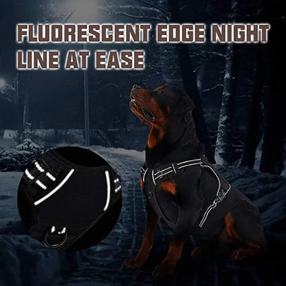 Military tactical dog harness with reflective fluorescent edge, control handle, and no-pull design for large dogs